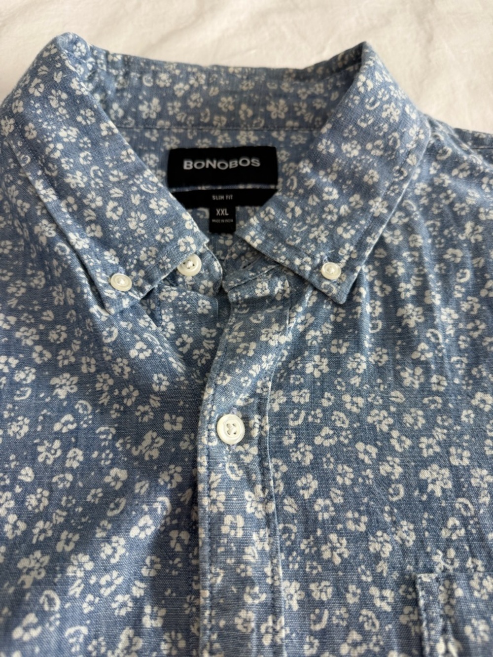 Bonobos Men’s Chambray Slim Fit XXL Blue Floral Button-Down Short Sleeve Shirt